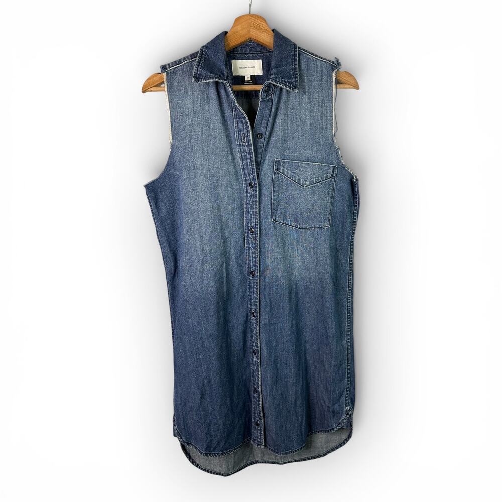 Current Elliott Denim Shirtdress Sleeveless Button Down Jean Tunic Raw Hem XS 0